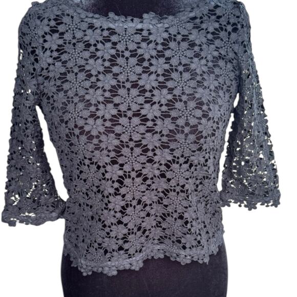 117.JOIE | NWT Joie Women's Elvia D Lace 3/4 Sleeve Caviar Zippered Top XS $328 - Picture 2 of 9
